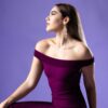 Off-shoulder dress in burgundy