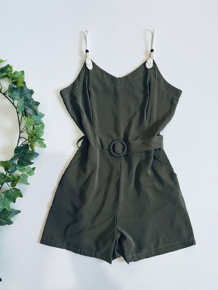 Belted playsuit in olive