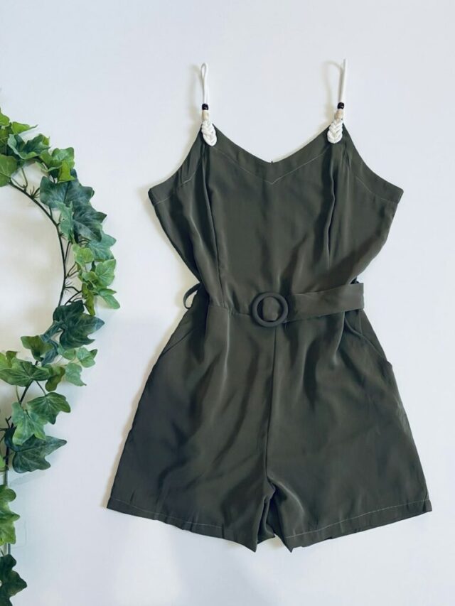 Belted playsuit in olive