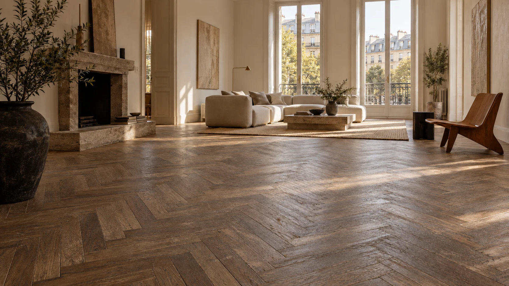 Illustrative worn finish on the same oak floor
