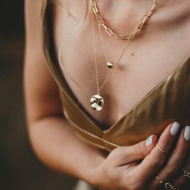 A pendant at the collarbone