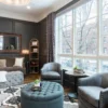Elegant and spacious living room with modern design and cozy furnishings.